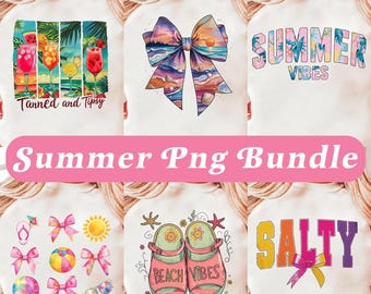 Retro Summer PNG Bundle Coquette Bow Tanned And Tipsy Summer Beach Vibes Sunshine Watercolor Trendy Summer Shirt Designs PNG Sublimation