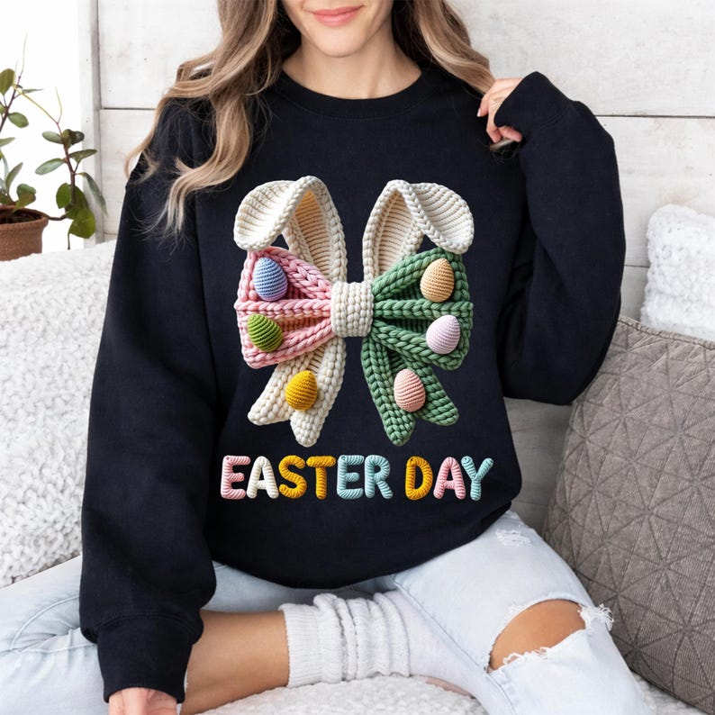Easter PNG Bundle Faux Yarn Egg Hunter Bunny Crochet Coquette Bow Jesus Christian He Is Risen Be Hoppy Easter Day Mama Mini Chilling Peeps image 3