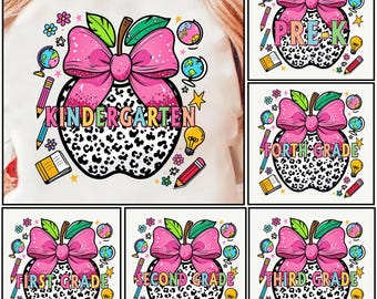 Back To School Png Bundle Preppy Kindergarten First Day Of School 1st/2nd/3rd Grade Pre-k Glitter Leopard Print Apple Coquette Bow