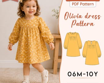 Patron de couture PDF pour robe d'été, idéal pour débutants, vêtements pour tout-petits, robe pour petites filles (6 mois - 10 ans)