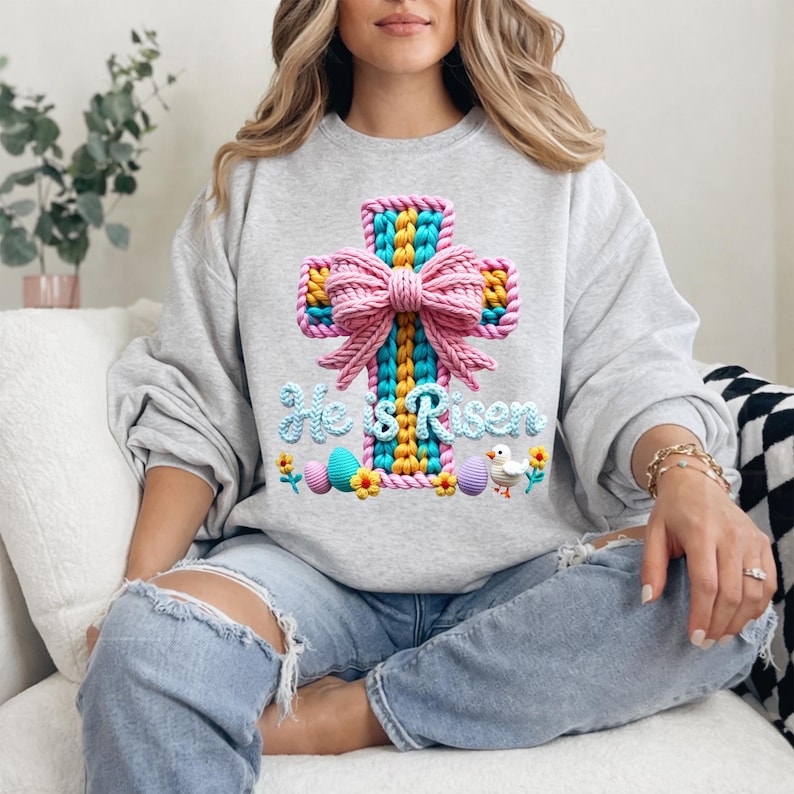 Easter PNG Bundle Faux Yarn Egg Hunter Bunny Crochet Coquette Bow Jesus Christian He Is Risen Be Hoppy Easter Day Mama Mini Chilling Peeps image 4