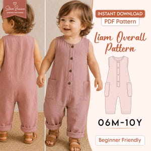 Mönster för overaller för barn, jumpsuitmönster för småbarn, nybörjarvänligt sömnadsmönster för babysparkdräkter, storlekar 6 M-10Y, unisex overaller