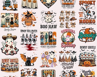 Paquete PNG de Halloween occidental, ¡Hola, demonios! Rodeo espeluznante, ¡Abucheo!, Hoja de toro, Club de amantes de las vacas, Vaquera, Lindo fantasma espeluznante, Gato negro, Perros PNG