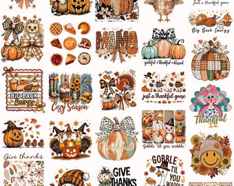 Thanksgiving Png Bundle Autumn Goose Fall Thankful Mama Grateful Blessed Cozy Season Trendy Girly Fall Coquette Boo Gobble Pumpkin PNG