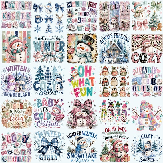 Winter Png Bundle Cozy Season Girly Winter Vibes Coquette Bow Always Freezin Winter Wishes Snowflake Kisses, Cold Outside Winter Wonderland