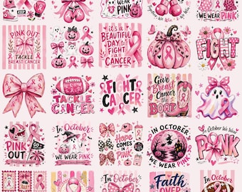 Ensemble d'images PNG sur le cancer du sein. En octobre, on porte du rose. Ruban Coquette pour lutter contre le cancer. Espoir et espoir. Rayures preppy pour la sensibilisation au cancer. Citrouille fantôme mignonne.