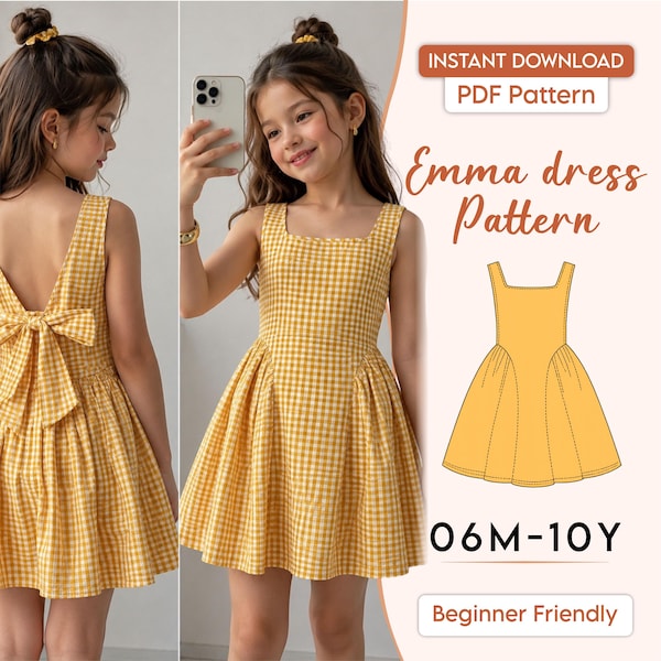 Dress Pattern For Kids Back Bow Girls Dress Sewing Pattern PDF, Easy Summer Baby Sundress Tutorial, Toddler DIY Sewing Sizes 6M-10Y