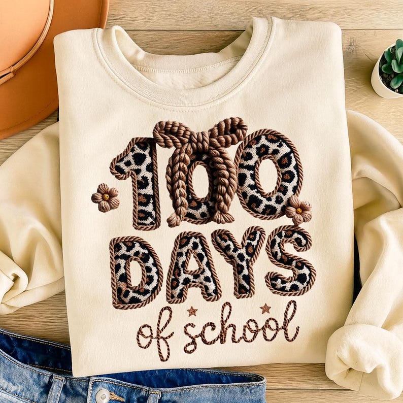 100 dagar av skolan PNG-paket fuskgarnvirkning 100 dagar ljusare lär kärleksarbete av hjärta kokett rosett mysig realistisk stickning PNG sublimering bild 3