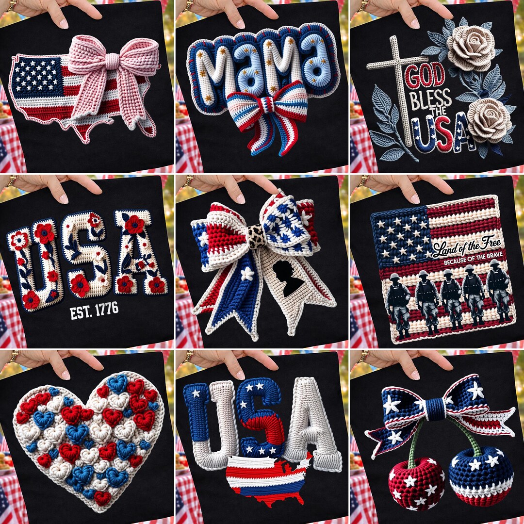 4th of July PNG Bundle Faux Yarn USA American Flag Coquette Bow Freedom ...