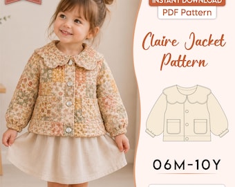 Patron de couture pour veste enfant, manteau bébé à col Claudine, tailles 6 mois à 10 ans.