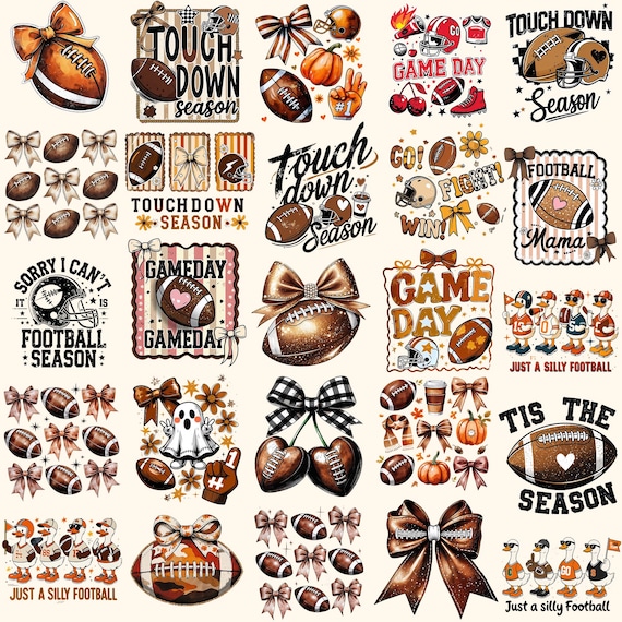 Football PNG Bundle Retro Game Day Touchdown Season Silly Football Goose Coquette Bow Funny Fall Football Mama Ghost Cherries PNG Designs