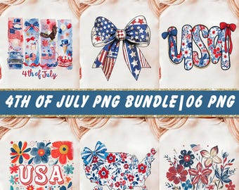Retro 4th Of July PNG Bundle Coquette Bow American Flag Land Of The Free Fourth Of July Girly USA Independence Day Patriotic Png Designs