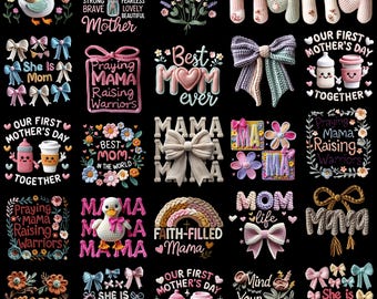 Mothers Day PNG Bundle Faux Yarn Coquette Bow Best Mom Ever Cozy Crochet Knit Floral Mom Life Quotes First Mother's Day Sublimation