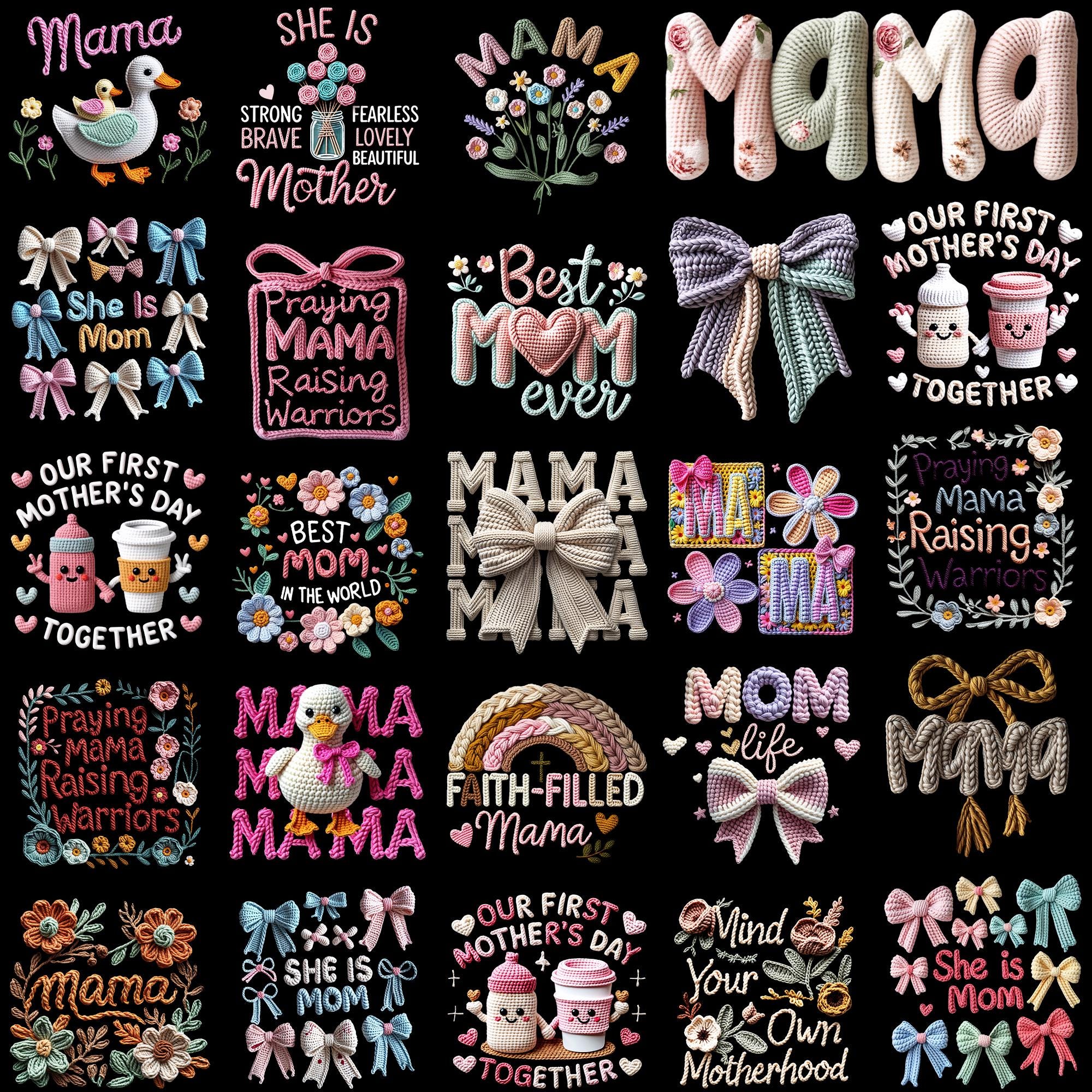 Mothers Day PNG Bundle Faux Yarn Coquette Bow Best Mom Ever Cozy ...