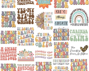 Amitié Svg Png Bundle Retro Amitié Citations Meilleurs Meilleurs Ensemble Partenaire Dans Le Crime Boho Citations BFF Drôles Boho Svg Png Sublimation