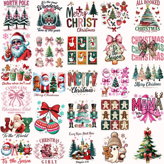 Christmas PNG Bundle Tis The Season Merry Christmas Coquette Mama Cookies Gifts Decor Funny Cute Goose Santa Girly All Booked Christmas PNG