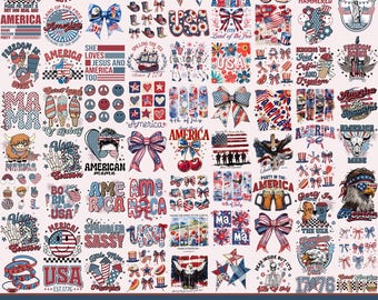 4th Of July PNG Bundle USA Flag American Mama Coquette Bow Land Of The Free Floral Girly Howdy Western USA Vintage Aesthetic Png Designs