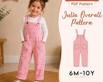 Patron de couture pour salopette enfant, patron de combinaison pour tout-petit, patron de salopette pour bébé, patron de couture pour barboteuse bébé, tailles 6 mois à 10 ans, salopette unisexe