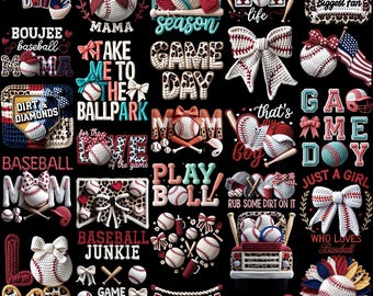 Baseball PNG Bundle Faux Yarn Game Day Junkie Ballpark Crochet Cozy Knit Love Baseball Mom Life Preppy Coquette Bow Dirt & Diamonds Season