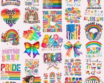 Bundle PNG Fierté Égalité L'amour c'est l'amour à mon époque de fierté, coeur arc-en-ciel, coquette LGBT, noeud sans préjugés, citations gays, choisissez l'amour dessins PNG