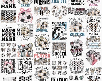 Fußball PNG Bundle Freitag Nacht Fußball Mama Leben Kokette Bogen Spieltag Junkie Liebe Fußball Zitate Kick Off Saison Sublimation T-Shirt Designs