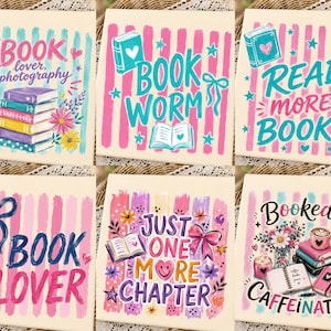 Book Lover PNG Bundle Coquette Book Worm Booked And Caffeinated Preppy Retro Striped Bookish Quotes Reading Club Sublimation Designs
