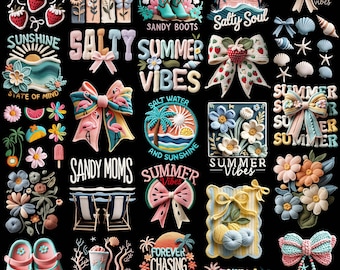Summer PNG Bundle Faux Yarn Beach Summer Vibes Sandy Moms Salty Soul Crochet Knit Coquette Bow Latch Hook Floral Summer Tanned And Tipsy