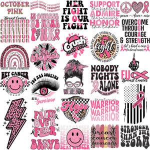 Breast Cancer Svg Png Bundle In October Wear Pink Cancer Survivor Awareness Nobody Fights Alone Faith Over Fear Brave Cancer Pink Ribbon