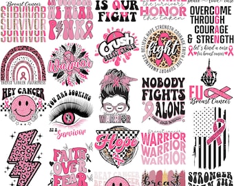 Breast Cancer Svg Png Bundle In October Wear Pink Cancer Survivor Awareness Nobody Fights Alone Faith Over Fear Brave Cancer Pink Ribbon