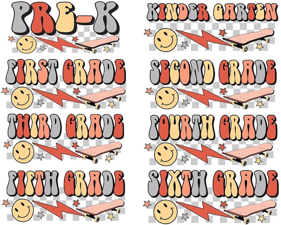 Back To School Png Bundle Preppy Pre-k 1st/2nd/3rd Grade Kindergarten Pre-k First Day Of School Retro Png Designs Sublimation Download