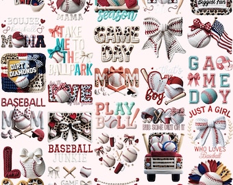 Baseball PNG Bundle Faux Yarn Game Day Junkie Ballpark Crochet Cozy Knit Love Baseball Mom Life Preppy Coquette Bow Dirt & Diamonds Season