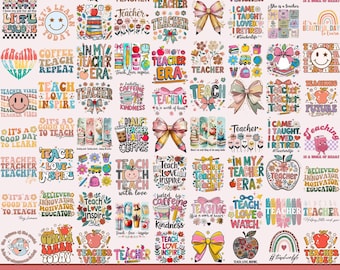 70+ lärare PNG-paket lärarkärlek inspirera retro preppy lärare livsuppskattning presentcitat kokett rosett blommor tillbaka till skolan lärare
