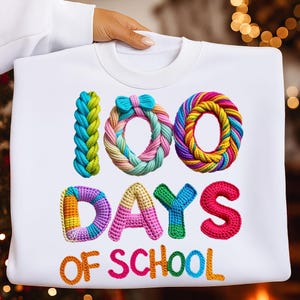 100 dagar av skolan PNG-paket fuskgarnvirkning 100 dagar ljusare lär kärleksarbete av hjärta kokett rosett mysig realistisk stickning PNG sublimering bild 5