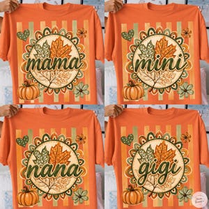 Preppy Otoño Mamá Mini Nana Gigi PNG Acción de Gracias Calabaza Familia Halloween Paquete Rayas Moderno Femenino Otoño Diseños de Sublimación