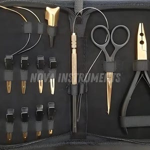 Professional Gold and Black-Gold Hair Extension Tools Kits | Loop Needle, Pliers, Scissors & Clips | Salon Kit for Stylists | Premium Gift