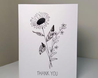 Thank You Card - Handdrawn - Original Art - Appreciation Card - Black and White