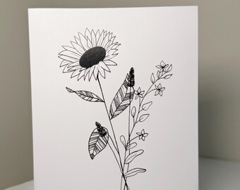 Hand Painted Botanical Card - Greeting Card , Blank Card, Flowers Card, Thank You