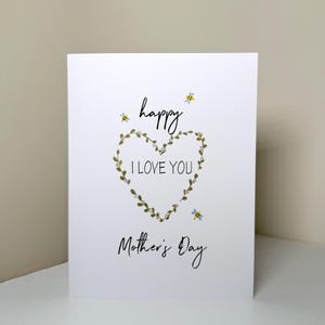Tarjeta del Día de la Madre hecha a mano / "Te amo" / Tarjeta floral hecha a mano / Linda tarjeta del Día de la Madre