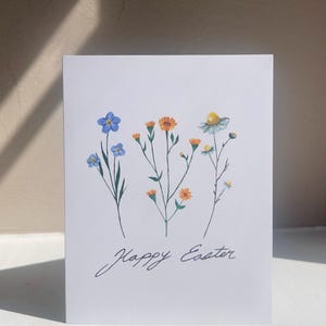 Handgemalte Blumen Osterkarte - Minimalistische Frühling Wildblumen Grußkarte, Botanisches Ostergeschenk, Handgefertigtes Stationärisch