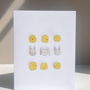 Handgemalte Karte, Osterhase und Küken, Frühlingsinspirierte Kunst