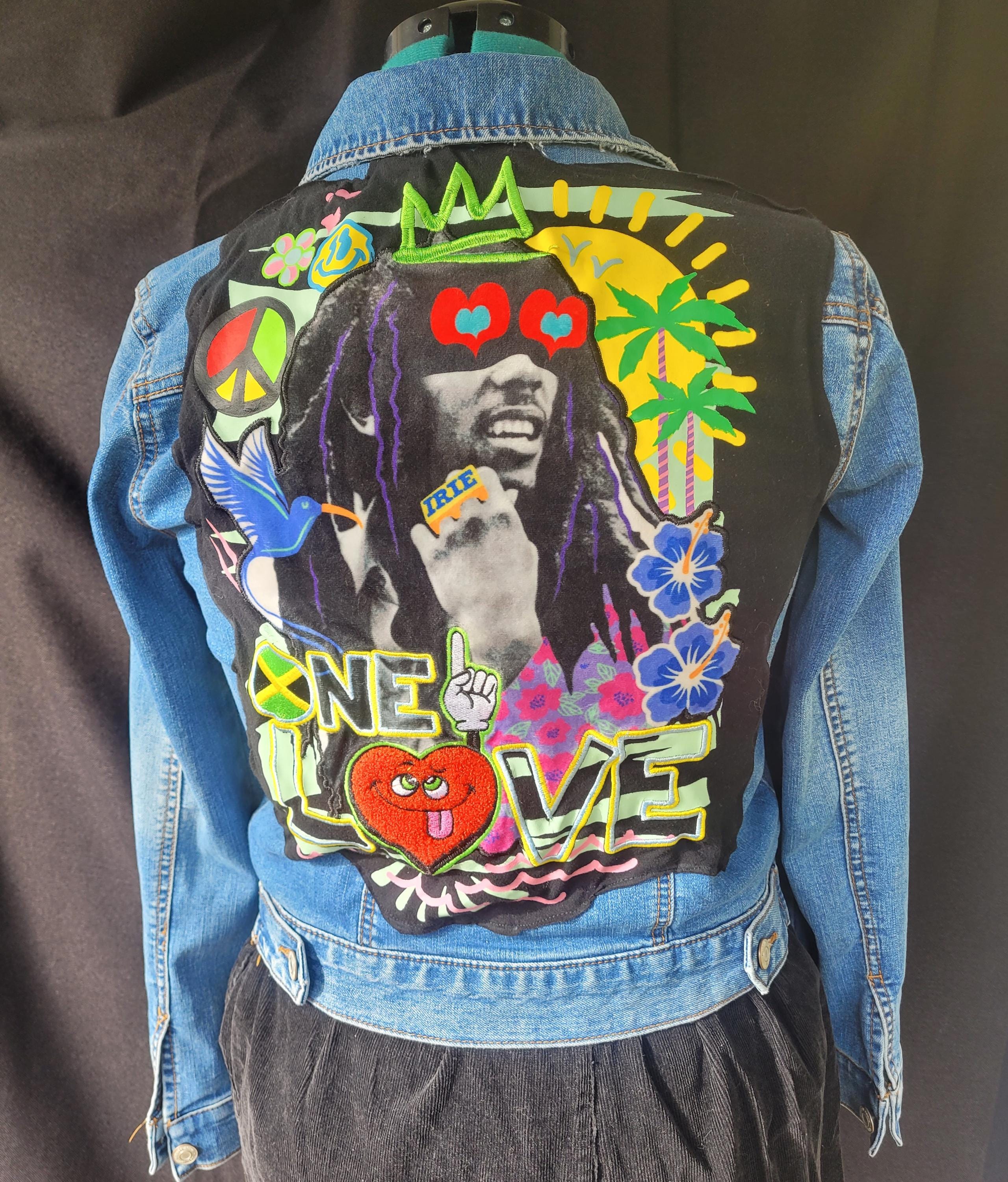 Hand Painted Denim Jacket Bob Marley - Etsy