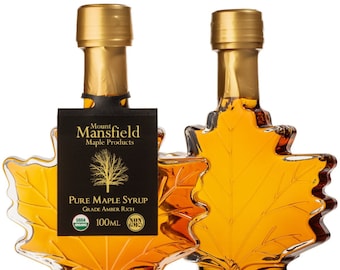 Mansfield Maple 100ml Glass Leaf Certified Organic Pure Vermont Maple Syrup Wedding Favors