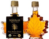 Mansfield Maple 50ml Glass Leaf Organic Vermont Maple Syrup Wedding Favors - Case of 24