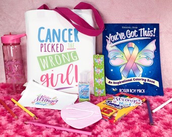 Women & Teen Cancer Tote Gift Set. Personalized Coloring Book, Cancer Picked the Wrong Girl. Makes a great Chemo Gift