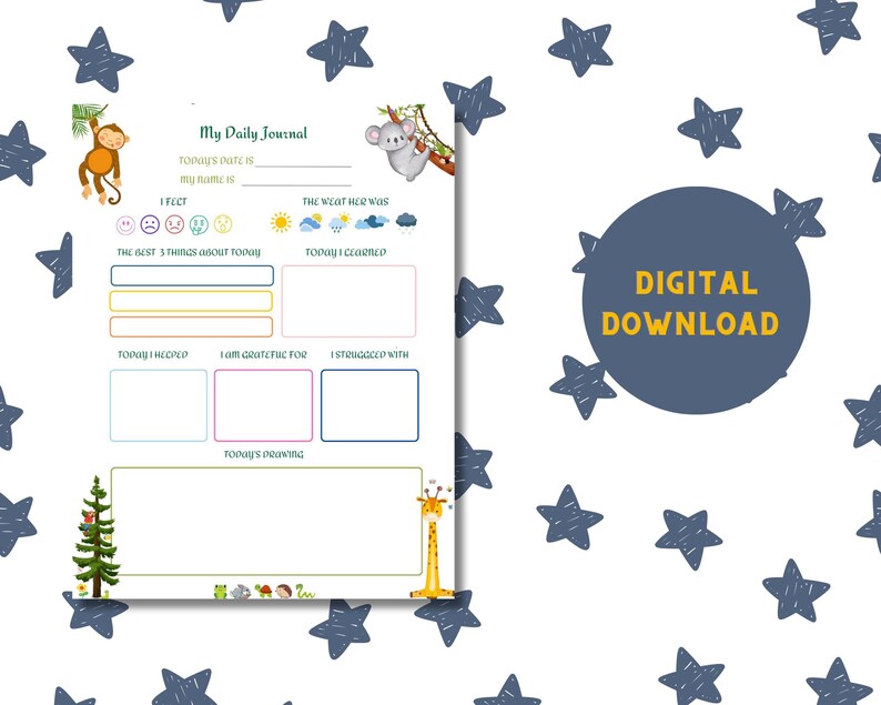 Printable Kids Daily Journal | Daily Reflection & Gratitude Journal for ...