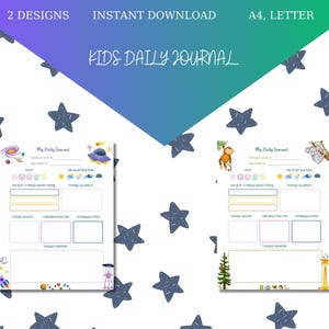 Diario imprimible para niños / Diario diario de reflexión y gratitud para niños / PDF divertido e interactivo