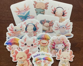 Schattige axolotlstickers – kawaii amfibie-matte en vinylstickers voor waterflessen, laptop, tijdschriften, scrapbooking, geschenken, esthetisch decor