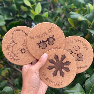 Filipino Cork Coasters Set – Single or 4-Pack | Pinoy Pride Drink Coasters | Native Filipino Designs | Perfect Gift for Family & Friends