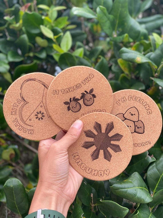 Filipino Cork Coasters Set – Single or 4-Pack | Pinoy Pride Drink Coasters | Native Filipino Designs | Perfect Gift for Family & Friends