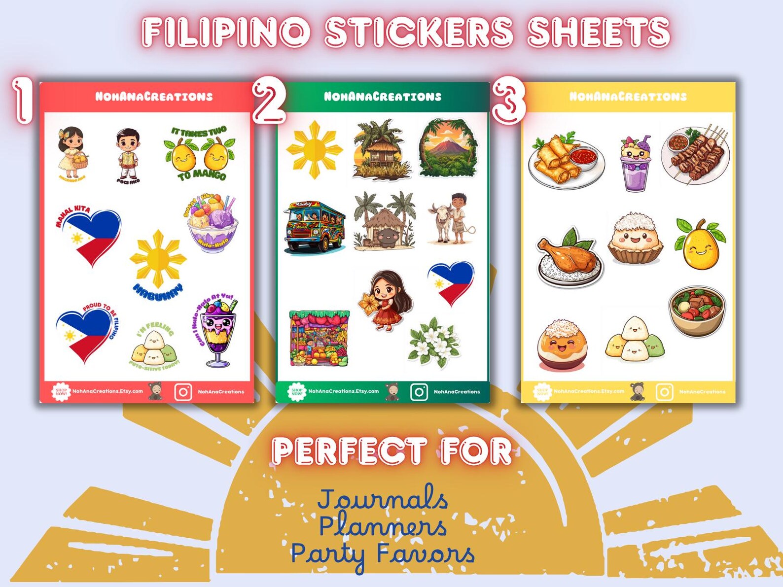 Filipino Sticker Sheet | Tagalog Words & Cute Designs | Pinoy Stickers ...